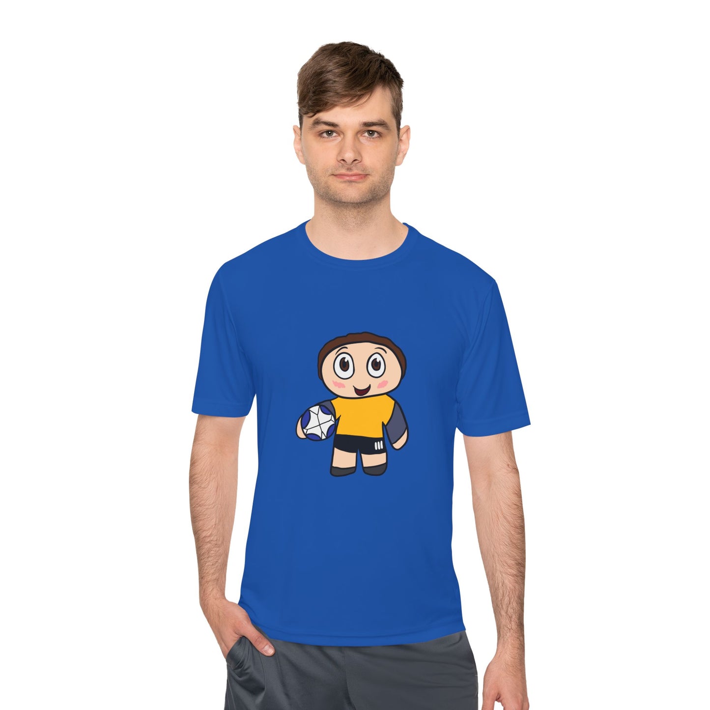 Youth Rugby Player Moisture-Wicking Tee — Cute Cartoon Rugby Shirt