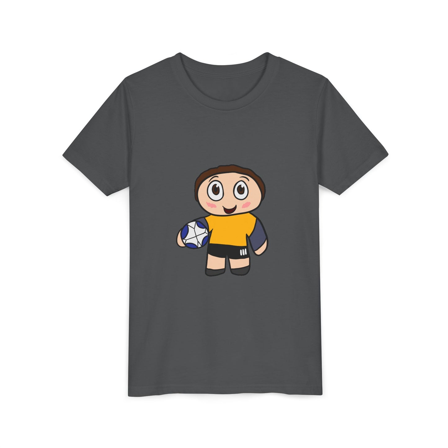 Youth Soccer Player T-Shirt — Cute Cartoon Kid with Ball