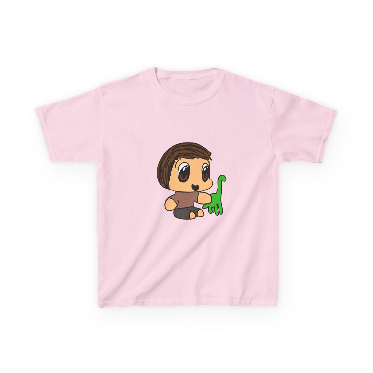 Kids T‑Shirt — Cute Cartoon Boy with Green Dino Graphic