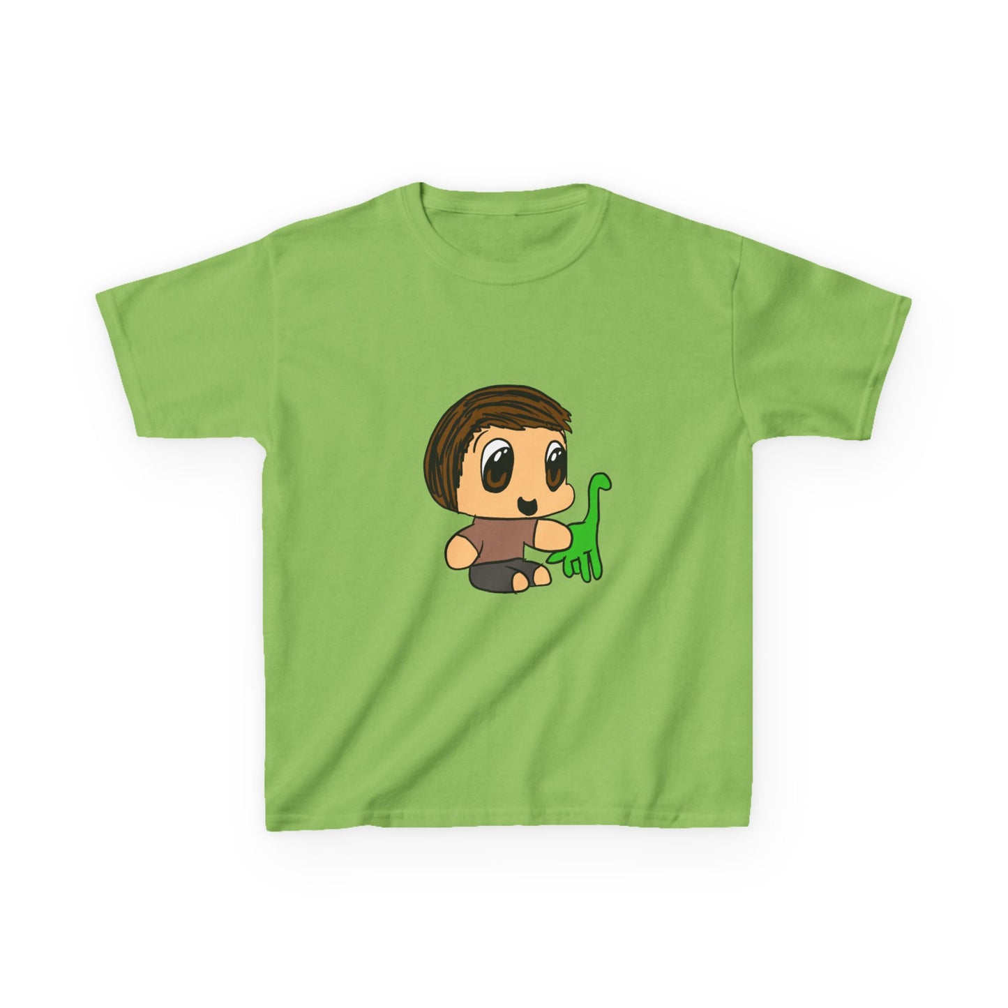 Kids T‑Shirt — Cute Cartoon Boy with Green Dino Graphic
