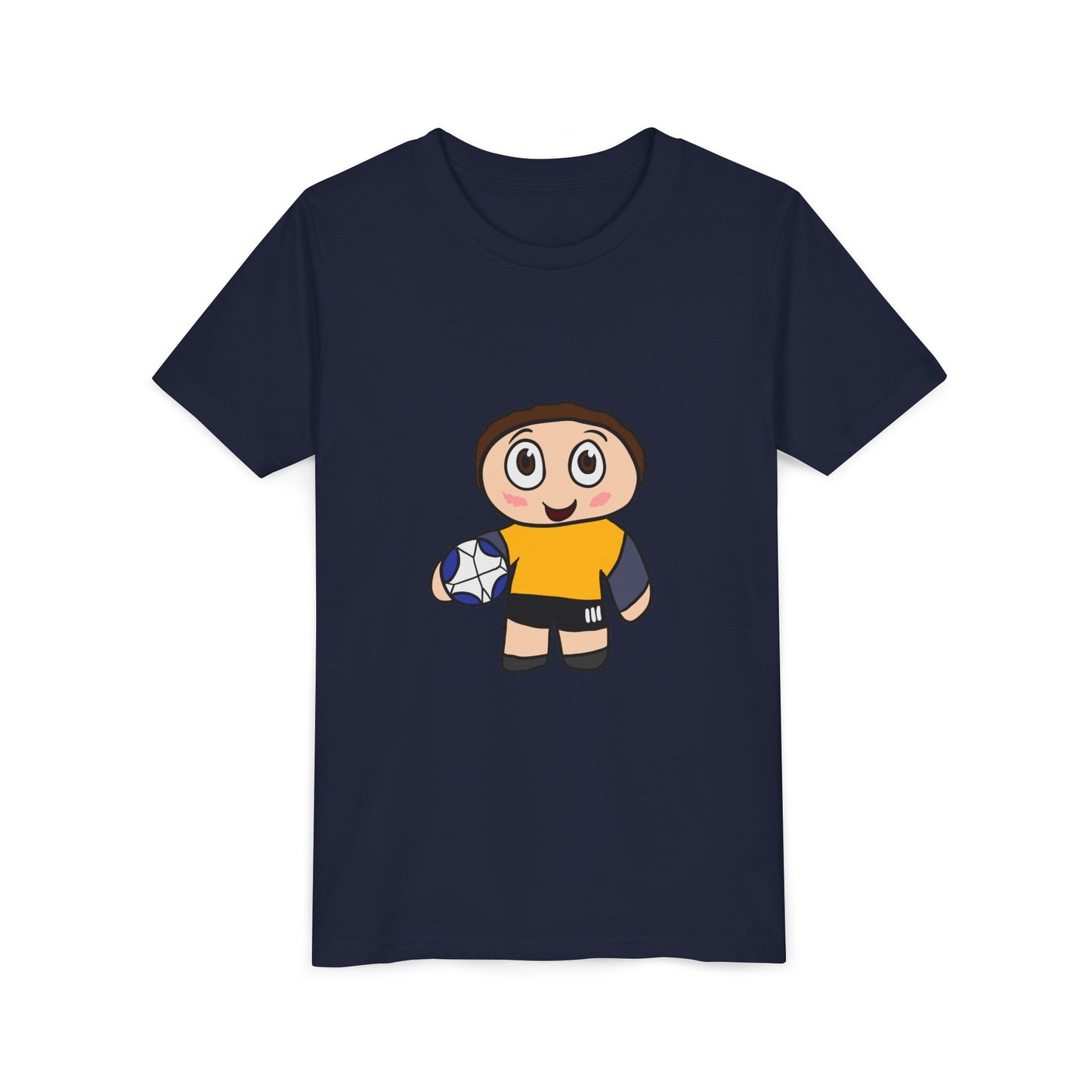 Youth Soccer Player T-Shirt — Cute Cartoon Kid with Ball