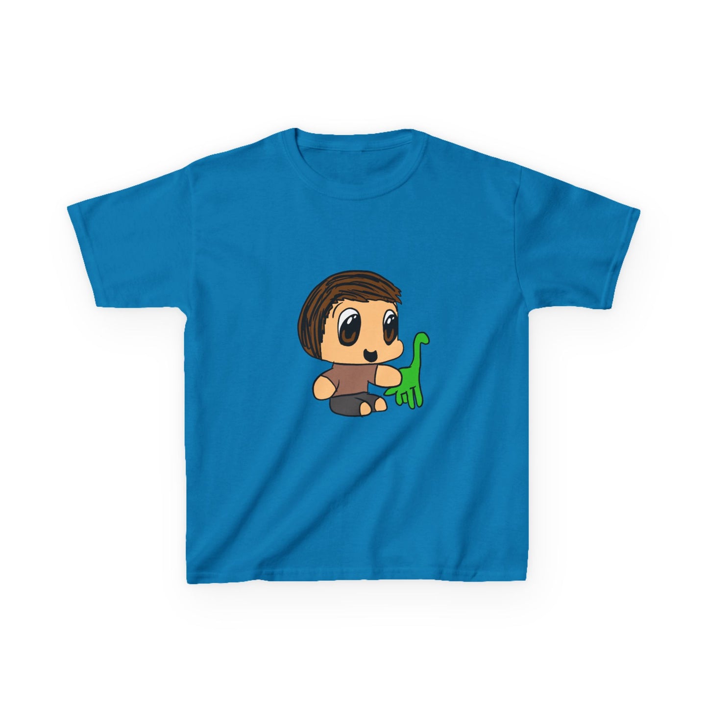 Kids T‑Shirt — Cute Cartoon Boy with Green Dino Graphic