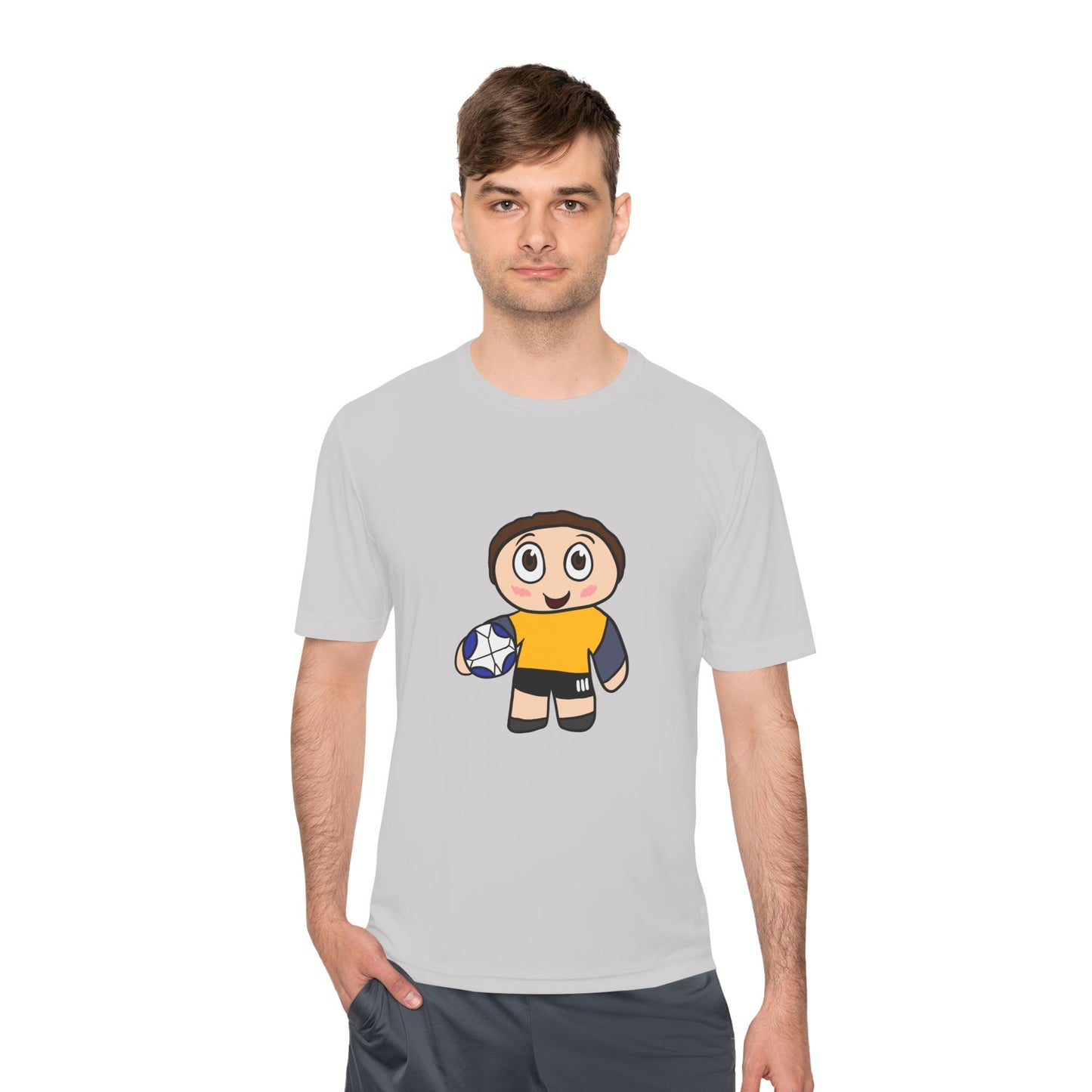 Youth Rugby Player Moisture-Wicking Tee — Cute Cartoon Rugby Shirt