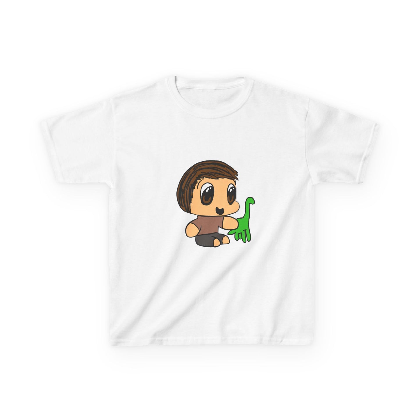 Kids T‑Shirt — Cute Cartoon Boy with Green Dino Graphic