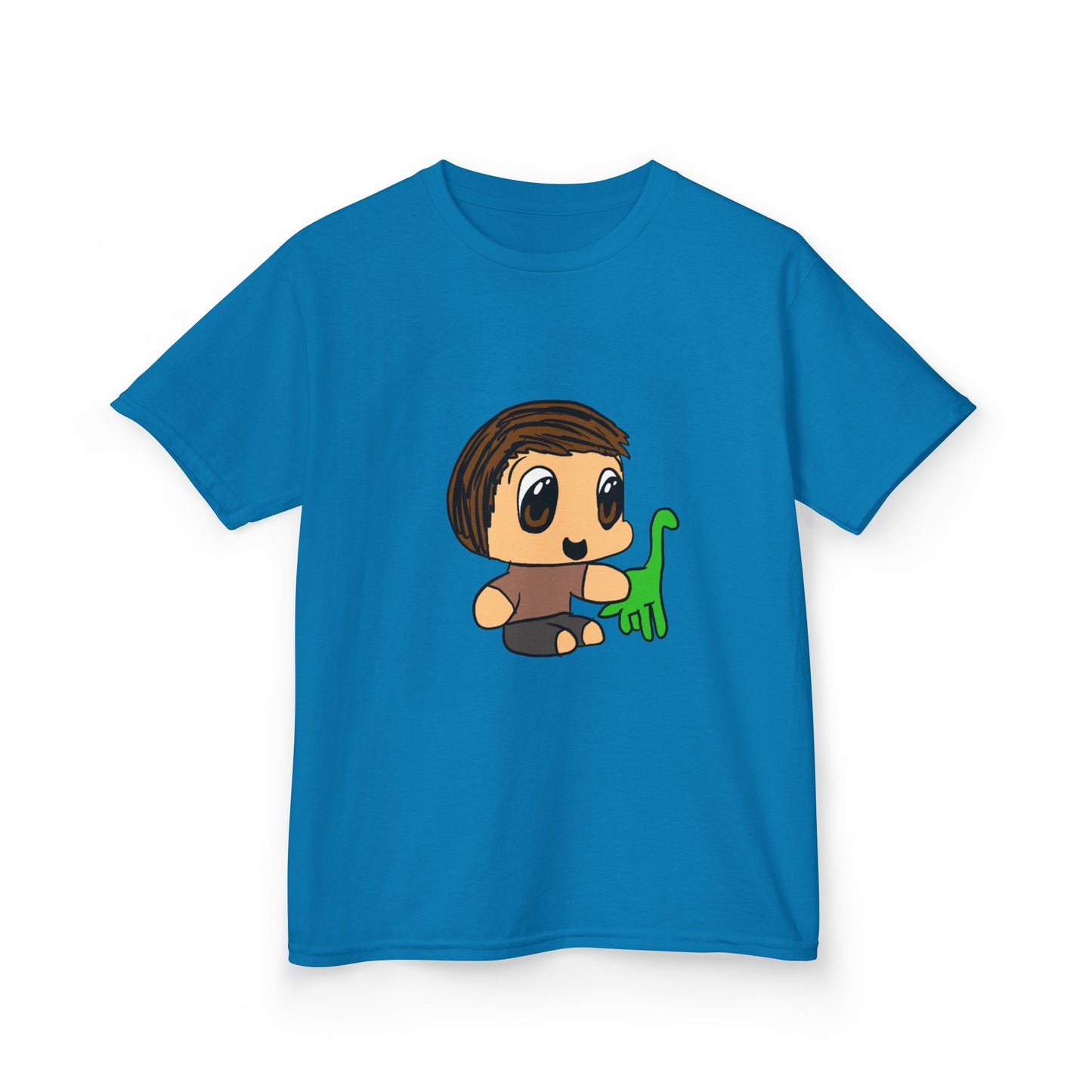 Kids T‑Shirt — Cute Cartoon Boy with Green Dino Graphic