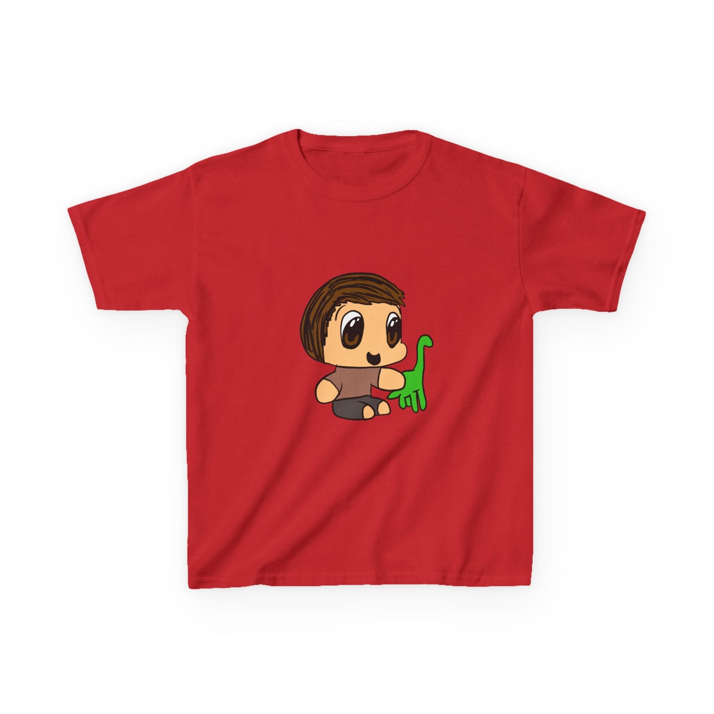 Kids T‑Shirt — Cute Cartoon Boy with Green Dino Graphic