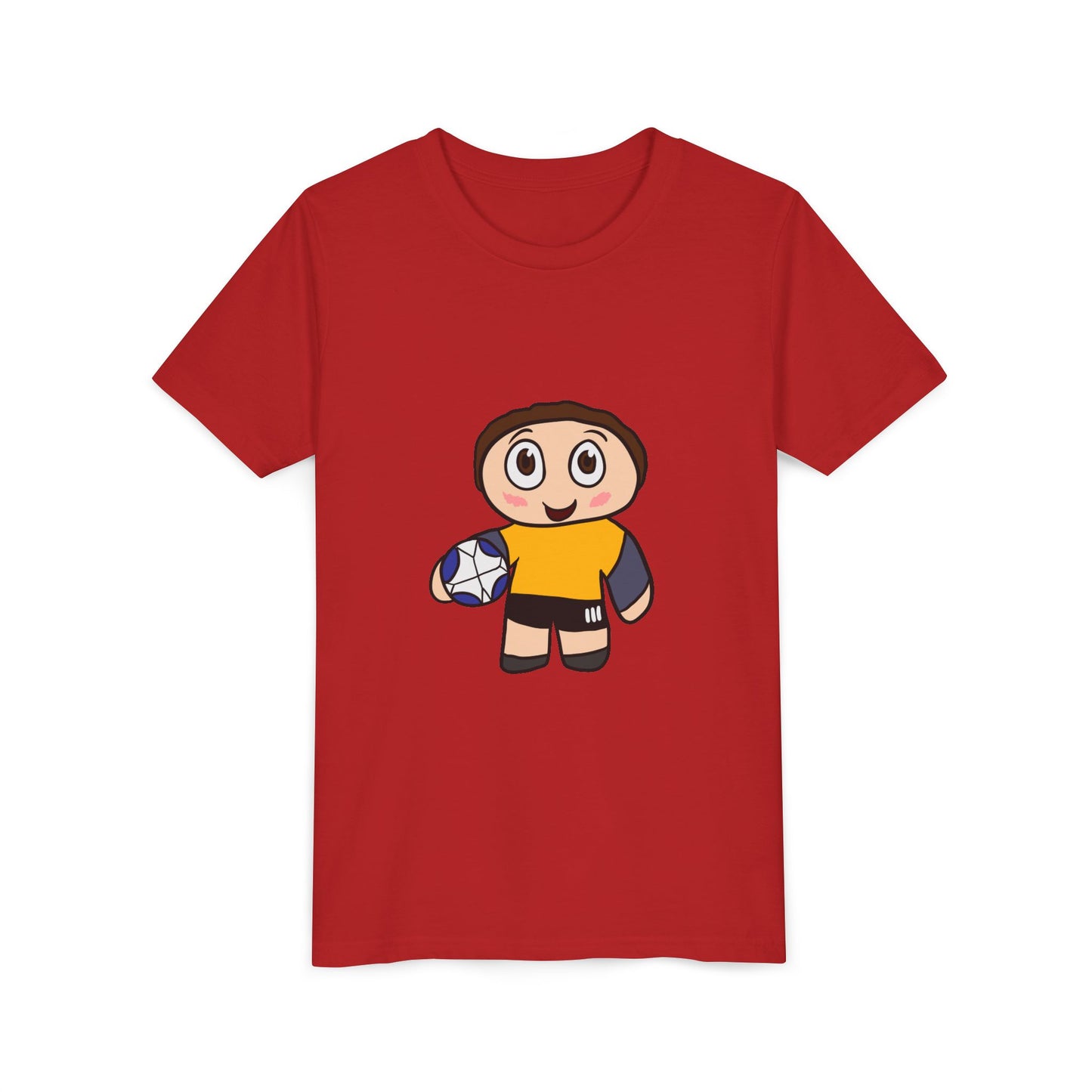 Youth Soccer Player T-Shirt — Cute Cartoon Kid with Ball