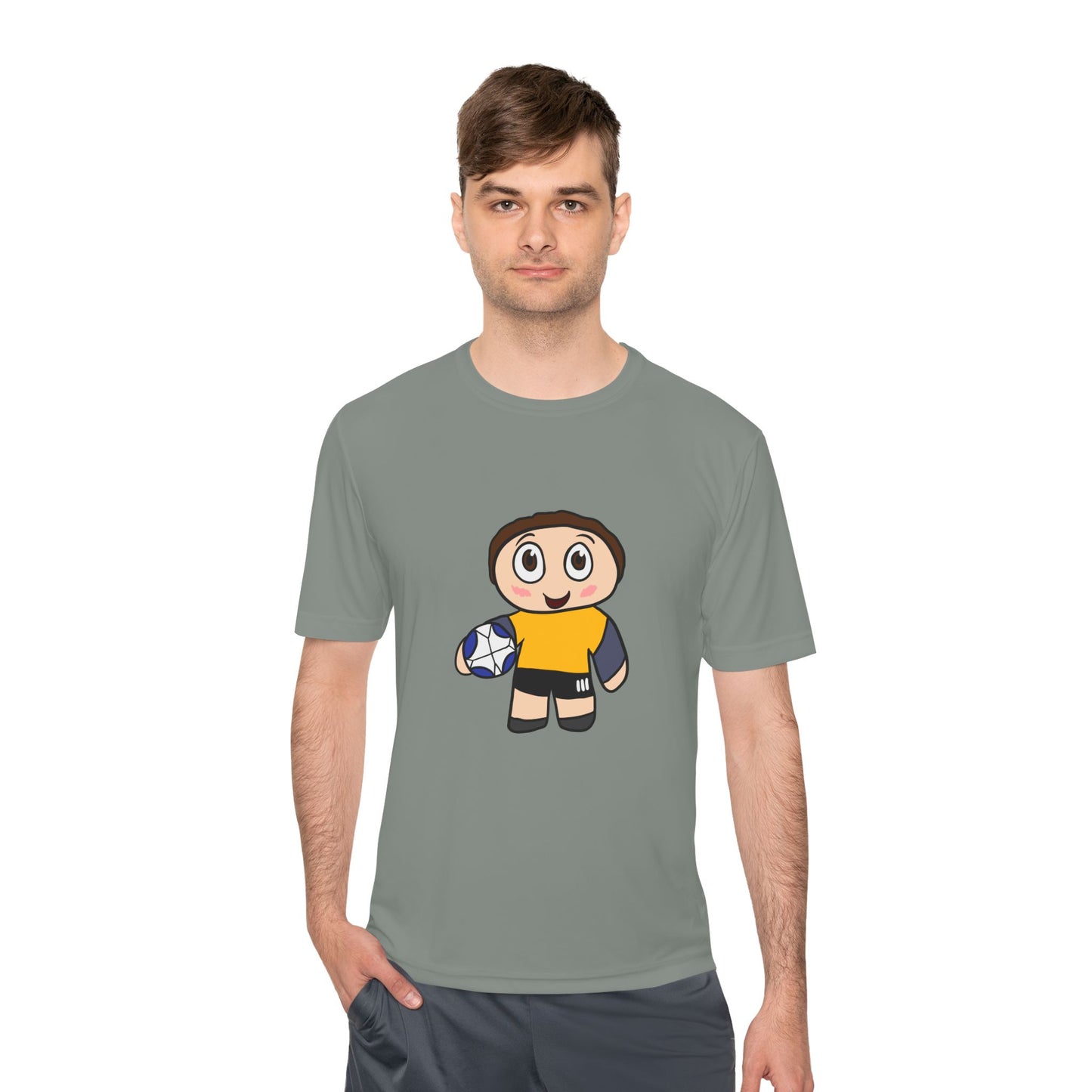 Youth Rugby Player Moisture-Wicking Tee — Cute Cartoon Rugby Shirt
