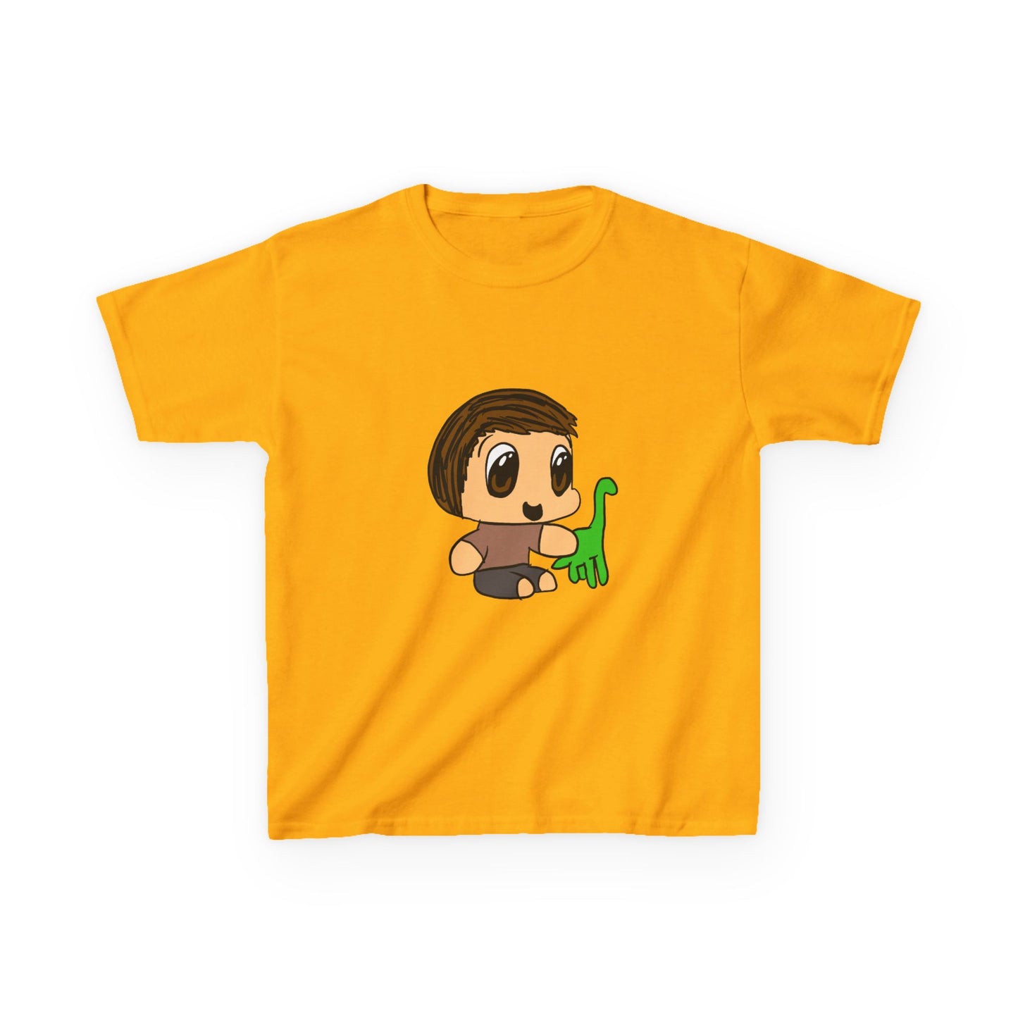 Kids T‑Shirt — Cute Cartoon Boy with Green Dino Graphic