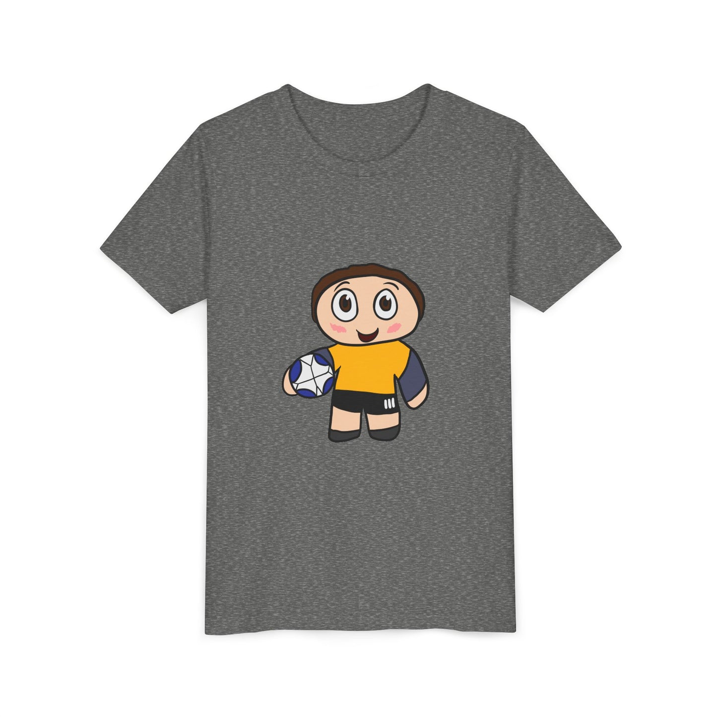 Youth Soccer Player T-Shirt — Cute Cartoon Kid with Ball