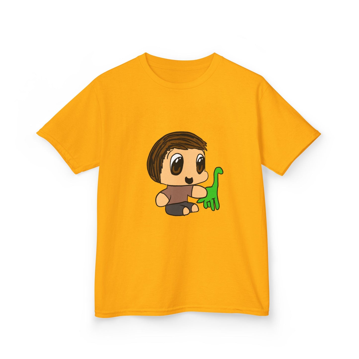 Kids T‑Shirt — Cute Cartoon Boy with Green Dino Graphic