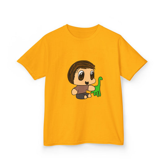 Kids T‑Shirt — Cute Cartoon Boy with Green Dino Graphic