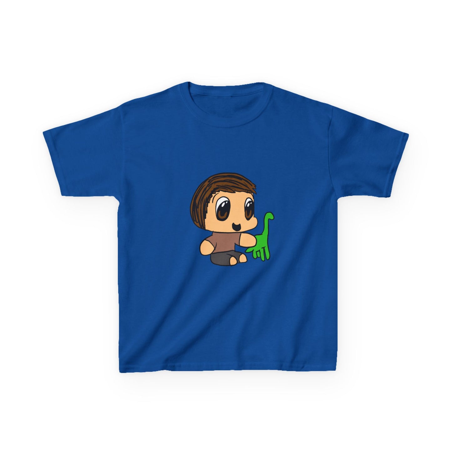 Kids T‑Shirt — Cute Cartoon Boy with Green Dino Graphic