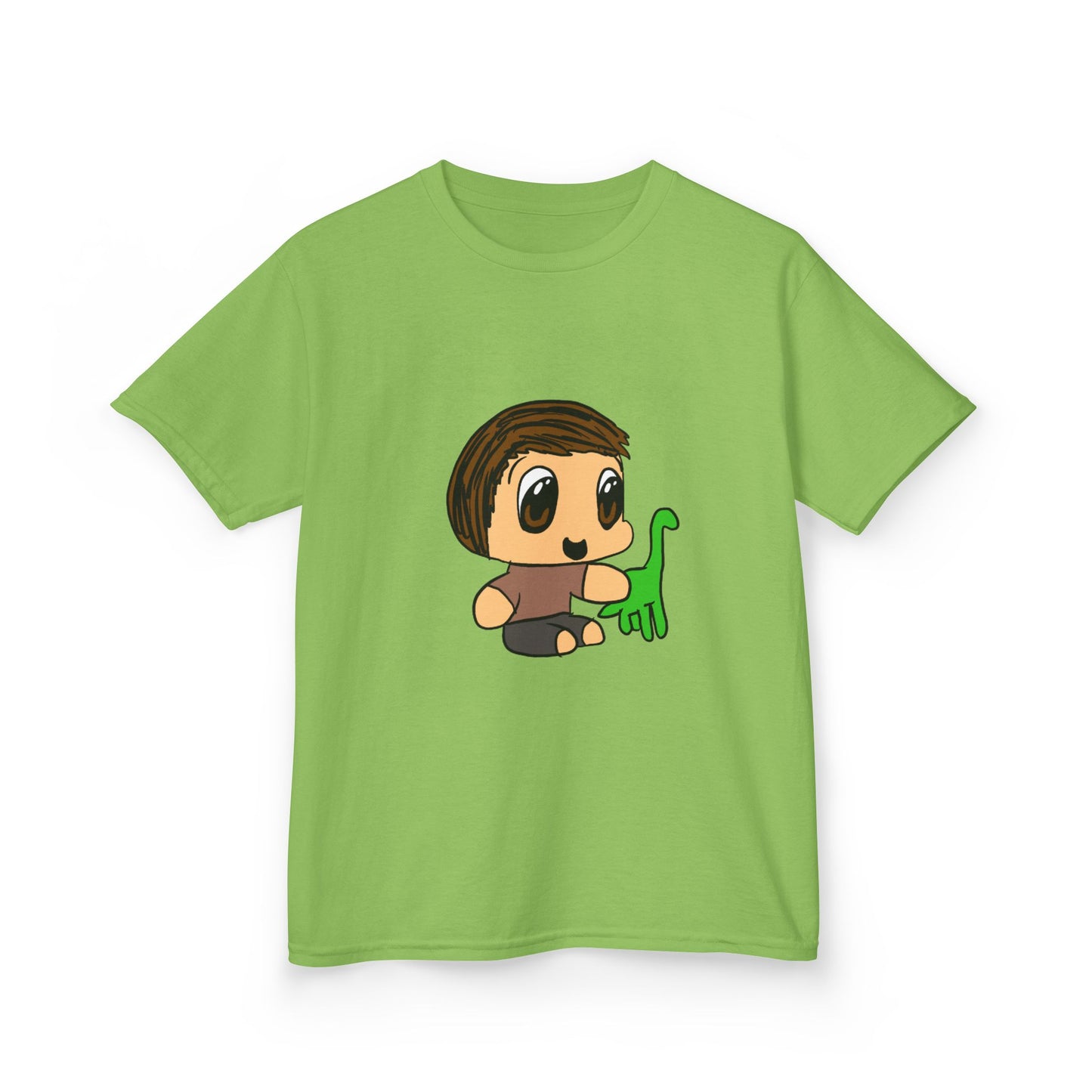 Kids T‑Shirt — Cute Cartoon Boy with Green Dino Graphic
