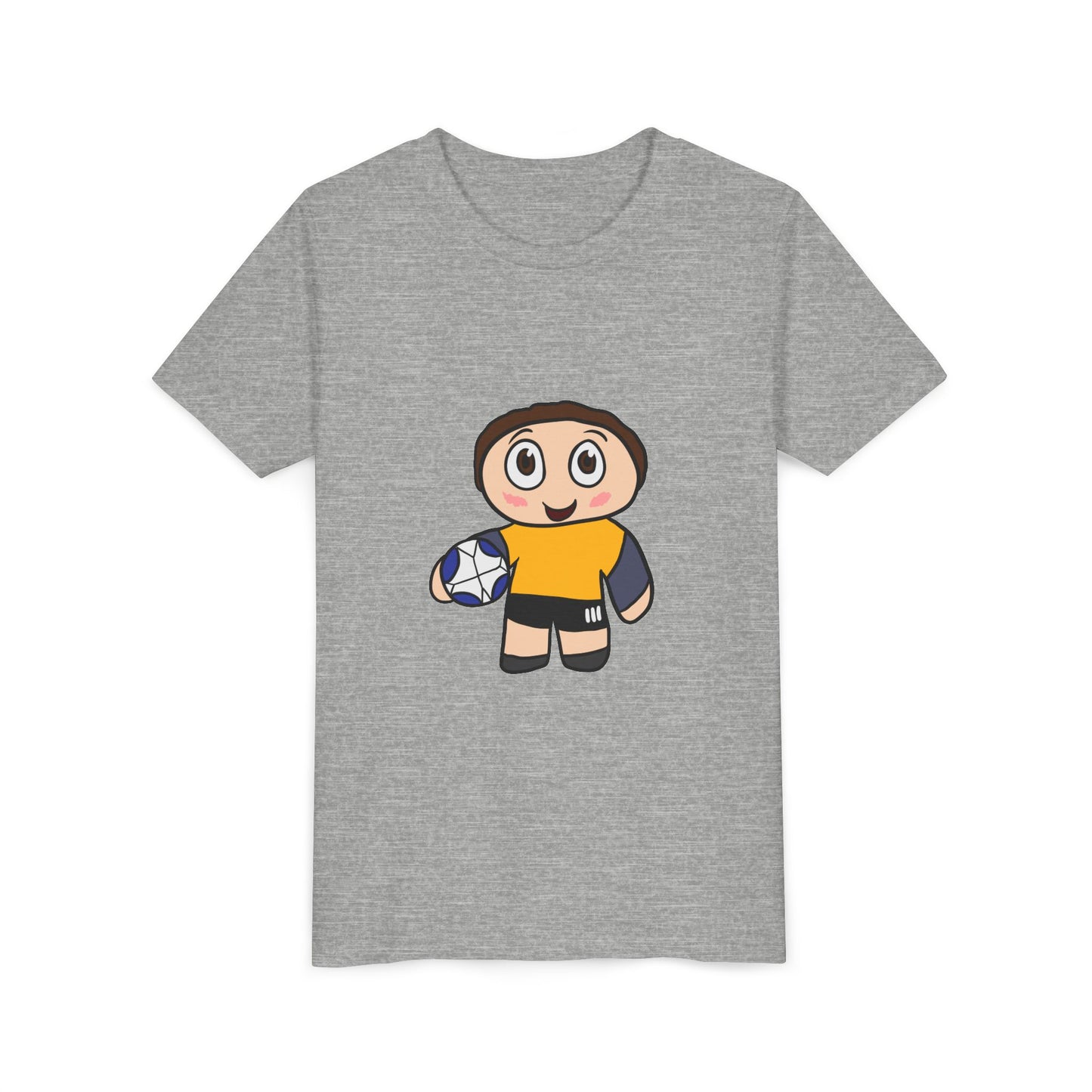 Youth Soccer Player T-Shirt — Cute Cartoon Kid with Ball